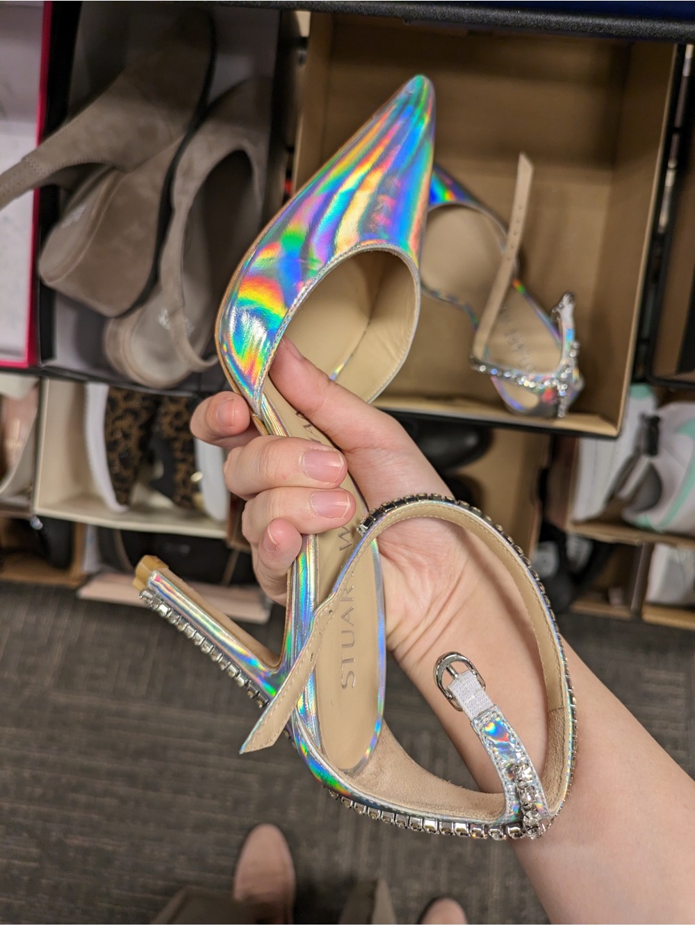 Stuart Weitzman Iridescent Pointed-Toe D'Orsay Pump - Rhinestone Heels
